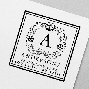 Christmas Wreath Monogram Winter Holiday Address Self-inking Stamp