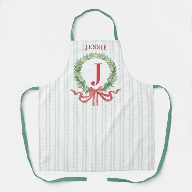 Christmas Wreath Monogram With Name Apron (Front)