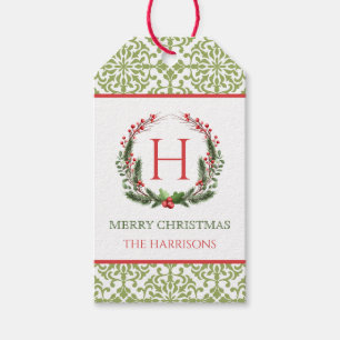 Christmas Wreath Monogrammed Gift Tags