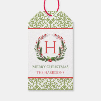 Christmas Wreath Monogrammed Gift Tags