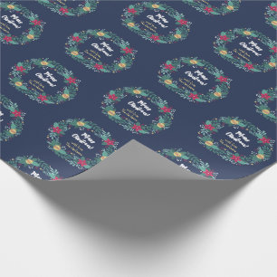 Christmas Wreath Navy Personalised Wrapping Paper