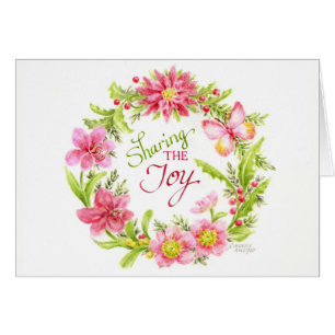 Christmas Wreath of Flowers Cards Sharing the Joy