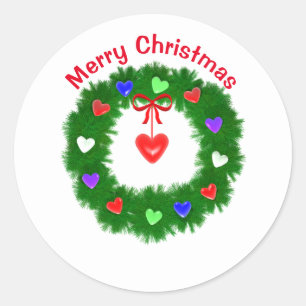 Christmas Wreath of Hearts Classic Round Sticker