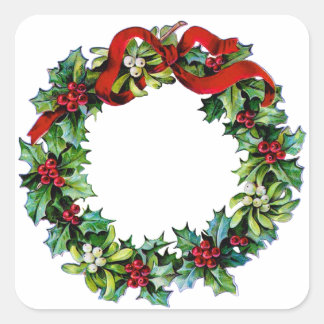 Christmas Wreath of Holly and MIstletoe Square Sticker