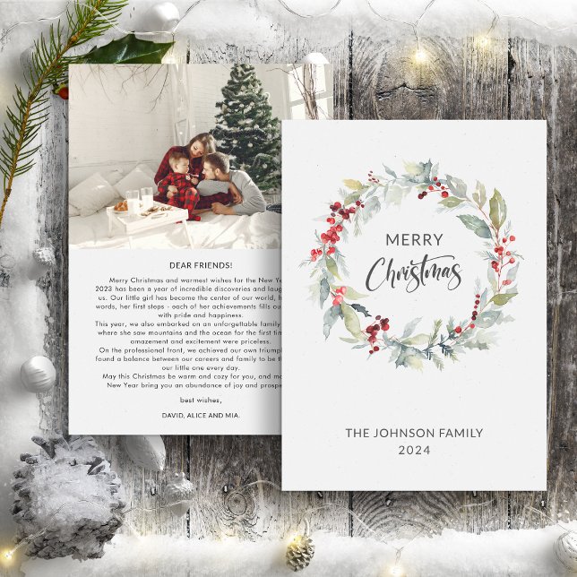 Christmas Wreath of Red Berries Annual Report Holiday Card (Creator Uploaded)