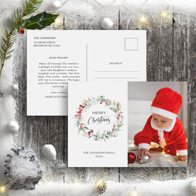 Christmas Wreath of Red Berries Annual Report  Postcard (Creator Uploaded)