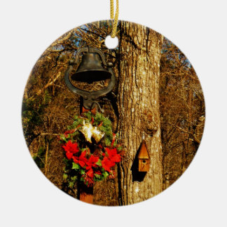Christmas Wreath Old Bells and Birdhouse Ceramic Tree Decoration