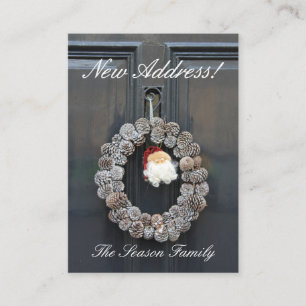 Christmas wreath on door new address enclosure card