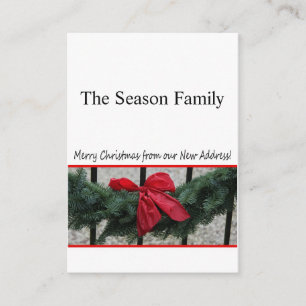 Christmas wreath on door new address enclosure card