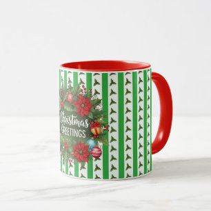 Christmas wreath on holiday colors mug