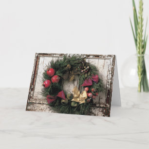 Christmas Wreath On Old Barn Blank Greeting Card