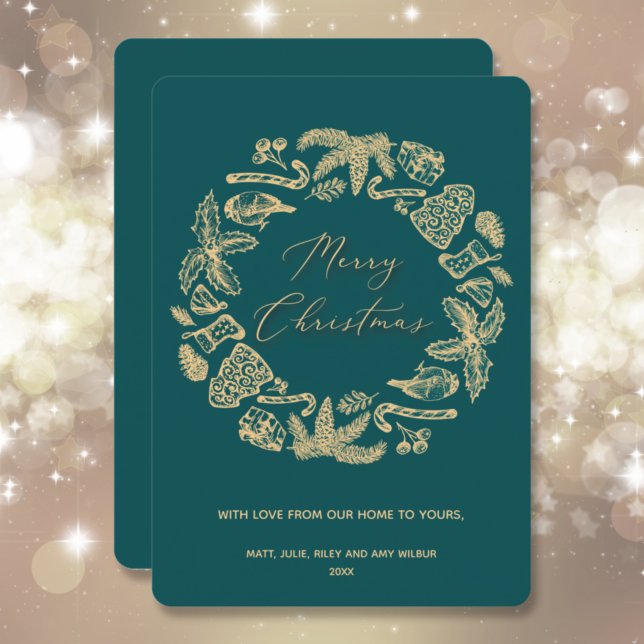 Christmas Wreath on Teal Non-Photo Holiday Card (Creator Uploaded)