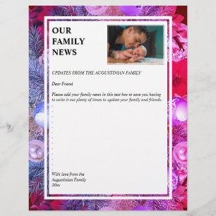 Christmas Wreath OUR FAMILY NEWS with Photo Custom Letterhead