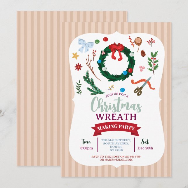 Christmas Wreath Party Invite Festive Party  (Front/Back)