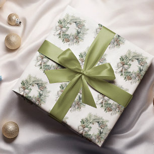 Christmas Wreath Pastel Colours Wrapping Paper