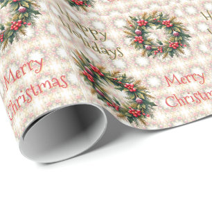 Christmas Wreath Patterned Wrapping Paper