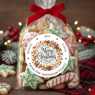 Christmas Wreath Peace Joy Love Classic Round Sticker