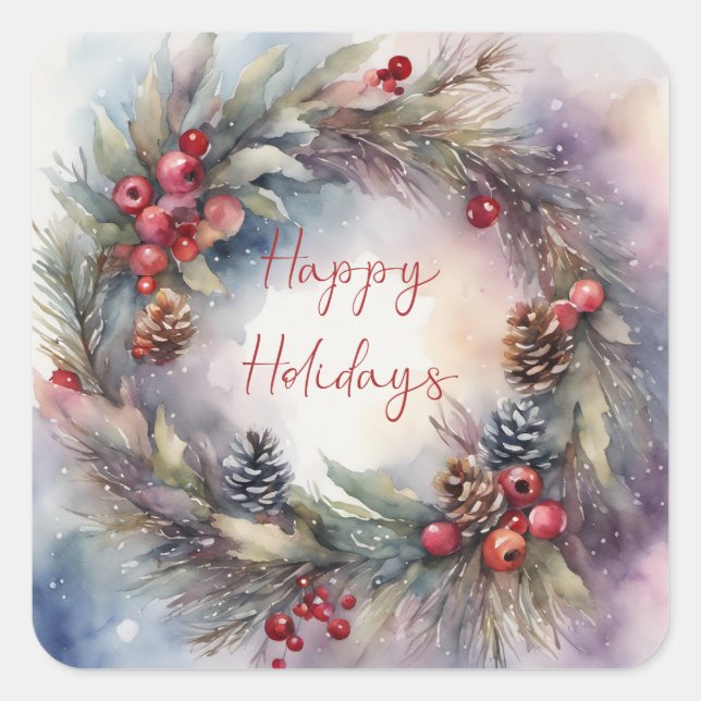 Christmas Wreath - Personalise Square Sticker (Front)
