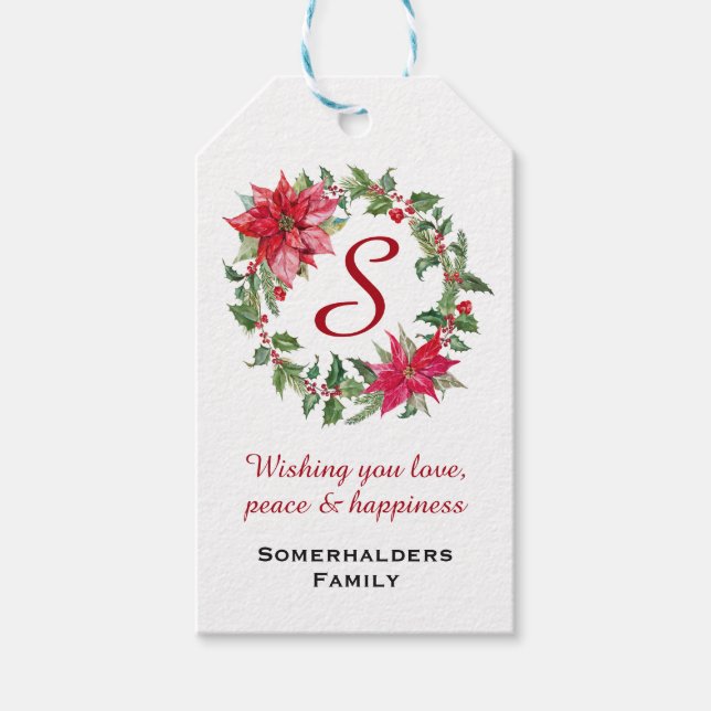 Christmas Wreath Personalised Gift Tags (Front)