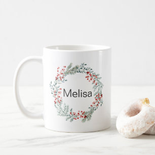 Christmas Wreath personalised Name Coffee Mug