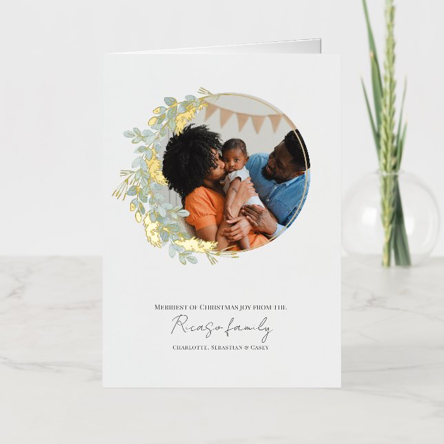  Christmas Wreath Personalised Photo Foil Holiday Card (Front)