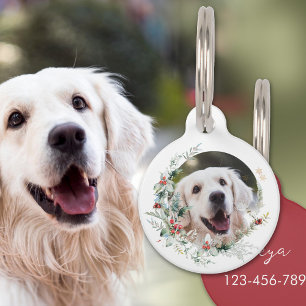 Christmas wreath pet photo pet tag