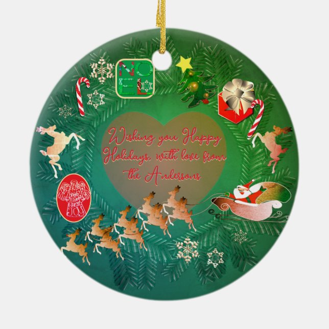 Christmas Wreath + Photo  Ceramic Tree Decoration (Back)
