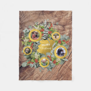 Christmas Wreath Photo Collage Holiday Photo Fleece Blanket