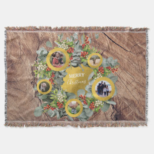 Christmas Wreath Photo Collage Holiday Photo Throw Blanket
