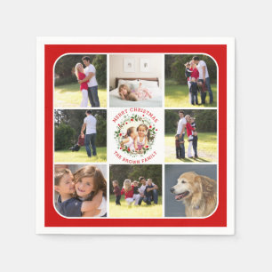 Christmas wreath, photo collage with nine photos  napkin