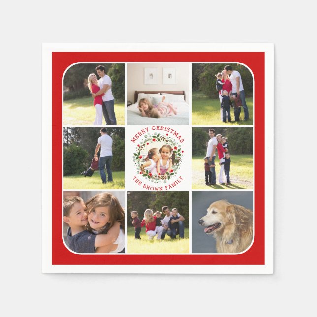 Christmas wreath, photo collage with nine photos  napkin (Front)
