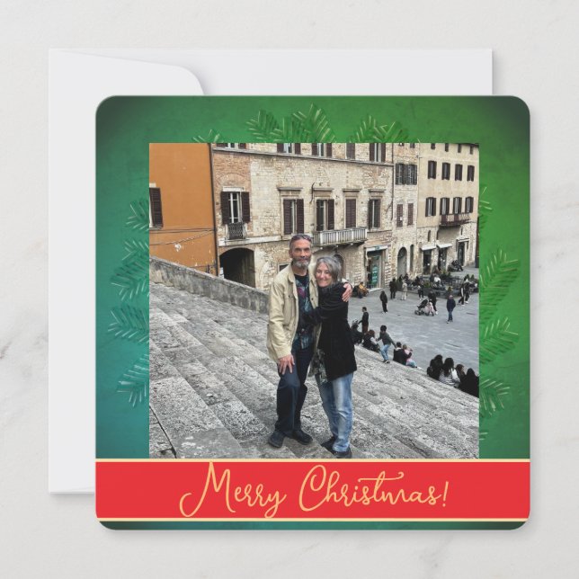 Christmas Wreath + Photo Flat Holiday Card (Front)