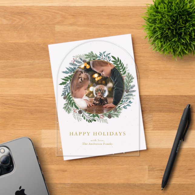 Christmas Wreath Photo Holiday  Acrylic Invitations (Insitu (Invitation Card))