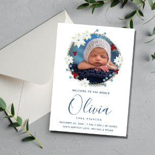 Christmas Wreath Photo New Baby Birth Announcement