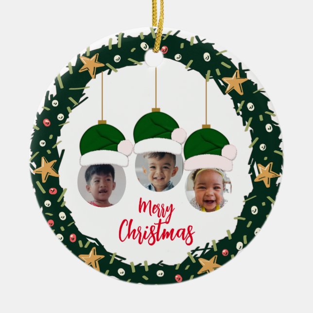 Christmas Wreath Photo Ornament (Front)