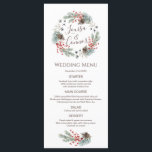 Christmas Wreath Pine Berry Snowflake Wedding Menu<br><div class="desc">Wedding Party Menu - This design features a watercolor illustration of Christmas wreath with fir twigs,  cones,  red berries and snowflakes.</div>