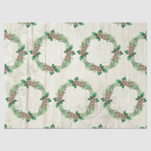 Christmas Wreath Pine Cone Holly Rustic Barn Wood Tissue Paper