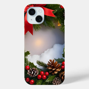 Christmas Wreath Pine Red Ribbon Snow iPhone 15 Case