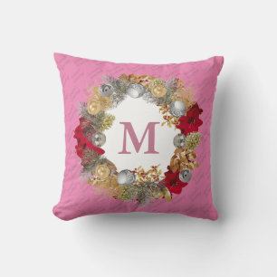 Christmas Wreath Pink MONOGRAM Cushion