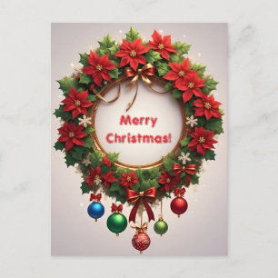 Christmas Wreath 🎄✨Poinsettia Golden Elegant Glow Postcard