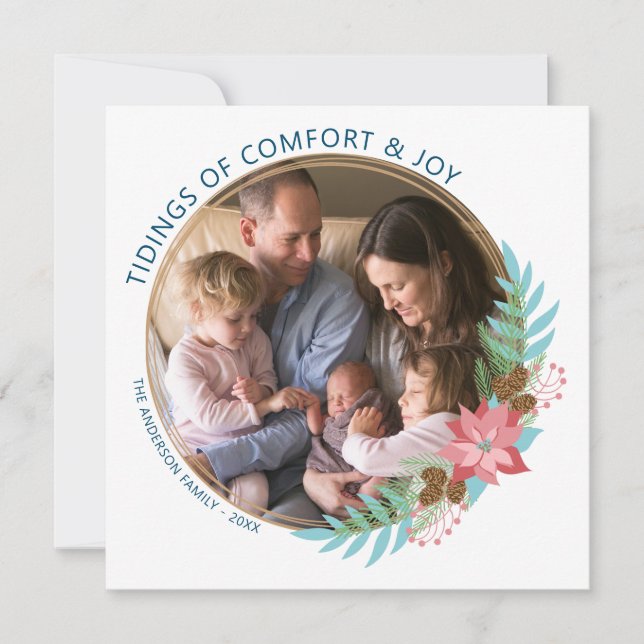 Christmas Wreath Poinsettia | Photo Christmas Holiday Card (Front)