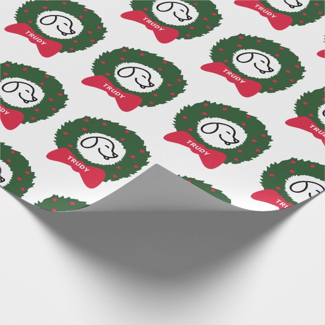 Christmas Wreath Puppy's Name From the Dog Wrapping Paper (Corner)