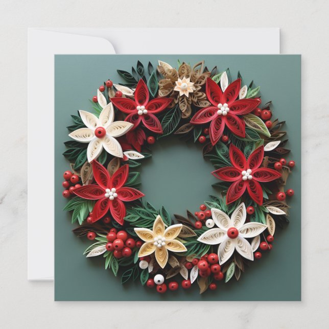 Christmas wreath quill holiday greeting card (Front)