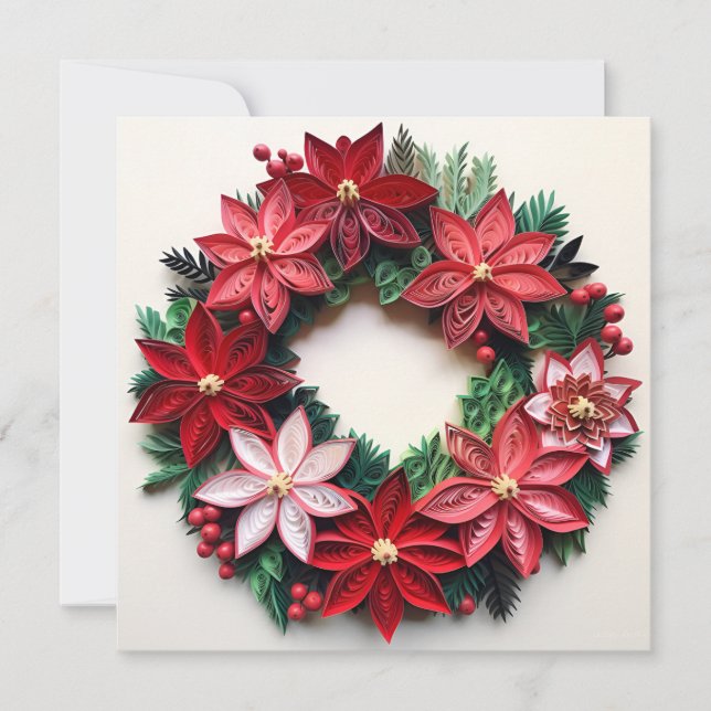 Christmas wreath quill holiday greeting card (Front)
