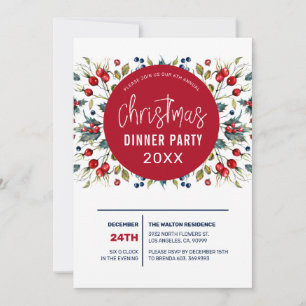 Christmas wreath red berries and green foliage holiday card