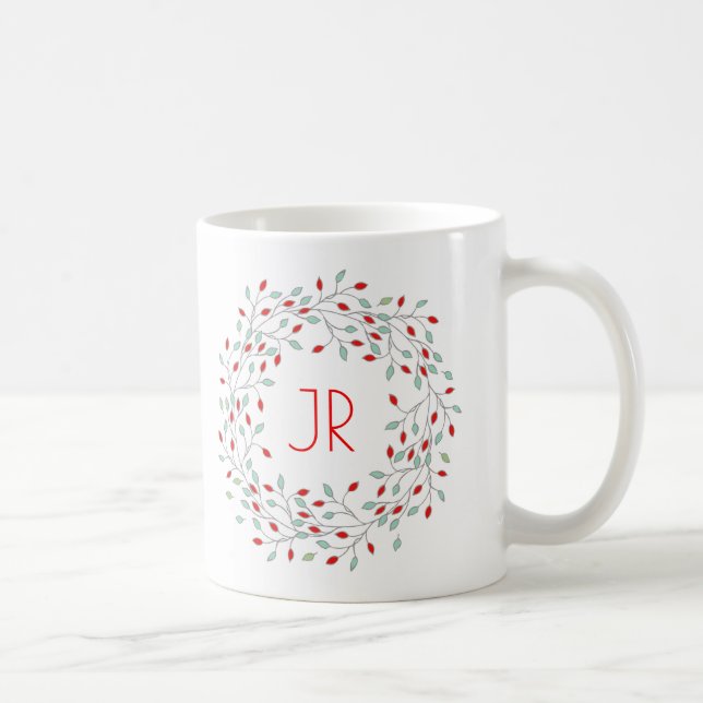Christmas Wreath Red Berries & Green Leafs Coffee Mug (Right)