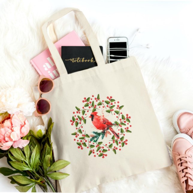 Christmas Wreath & Red Bird Tote Bag (Creator Uploaded)