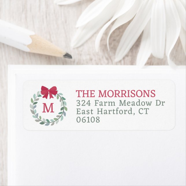 Christmas Wreath Red Bow Monogrammed (Insitu)