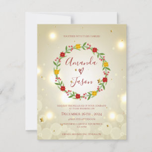 Christmas Wreath Red Green Floral Festive Wedding Invitation