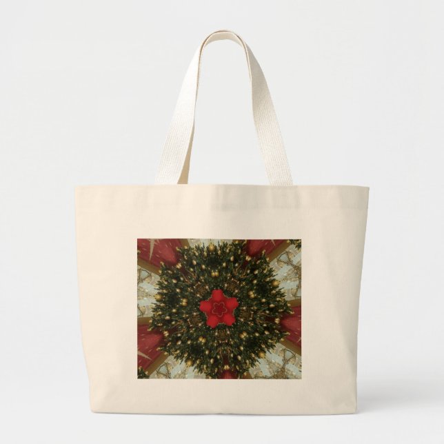 Christmas Wreath Red Green Gold with Red Star Large Tote Bag (Front)
